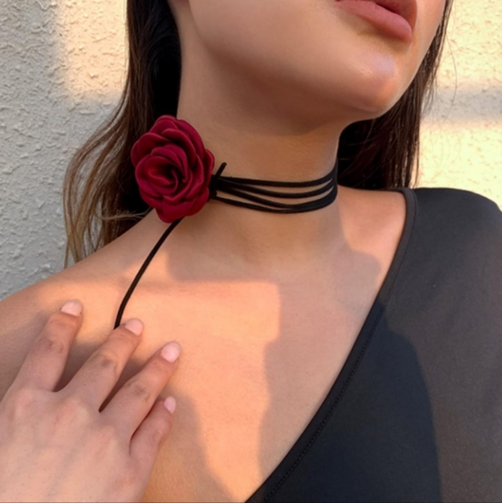 3D Rose Flower Choker Necklaces 3pc Set
